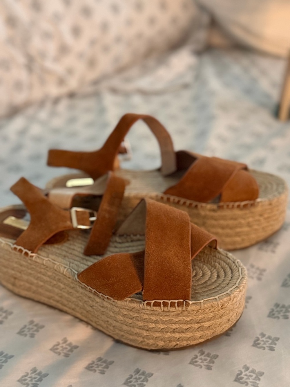 Topshop Tan Suede Espadrille Platform Sandals